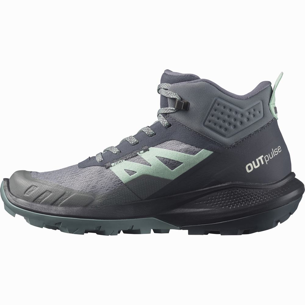 Salomon Outpulse Mid Cut Gore-tex Yürüyüş Botu Kadın Grey/Navy | Türkiye-6035278