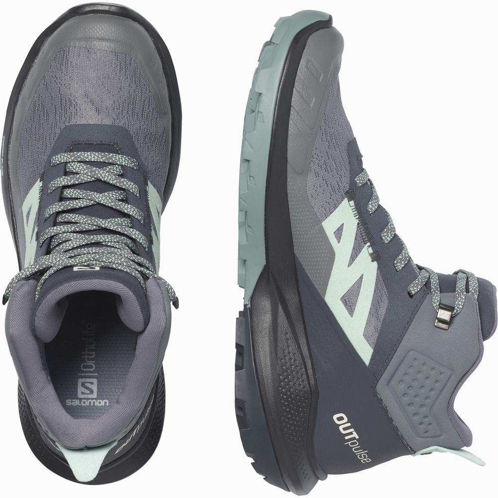 Salomon Outpulse Mid Cut Gore-tex Yürüyüş Botu Kadın Grey/Navy | Türkiye-6035278