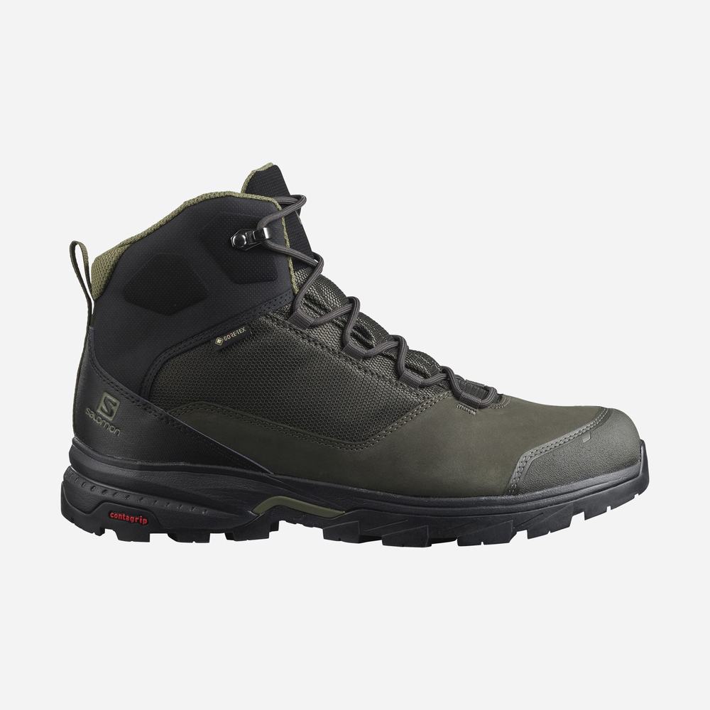 Salomon Outward Gore-tex Yürüyüş Botu Erkek Black/Olive | Türkiye-3896051