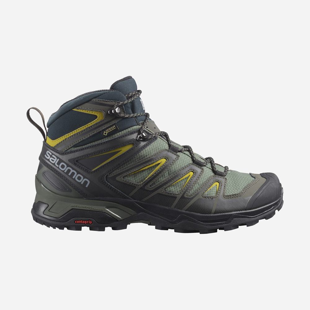 Salomon X Ultra 3 Mid Cut Gore-tex Yürüyüş Botu Erkek Grey/Black/Green | Türkiye-1562743