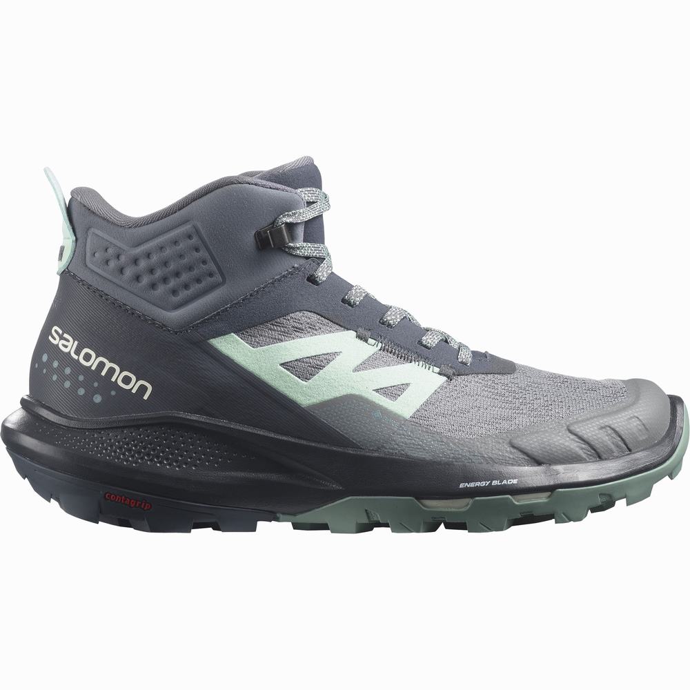 Salomon Outpulse Mid Cut Gore-tex Yürüyüş Botu Kadın Grey/Navy | Türkiye-6035278